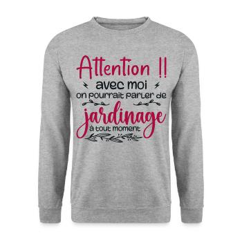 Talk About Gardening Anytime - Gardener Gift - Unisex Sweatshirt - salt & pepper - Front - Alina (178cm) & Michal (187cm)