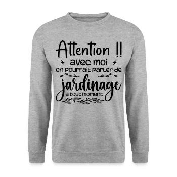 Talk About Gardening Anytime - Gardener Gift - Unisex Sweatshirt - salt & pepper - Front - Alina (178cm) & Michal (187cm)