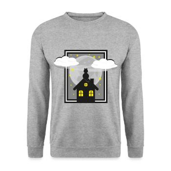 Schwarze Katze bei Nacht im Mondlicht. - Unisex Pullover - Weißgrau meliert - Vorne - Alina (178cm) & Michal (187cm)