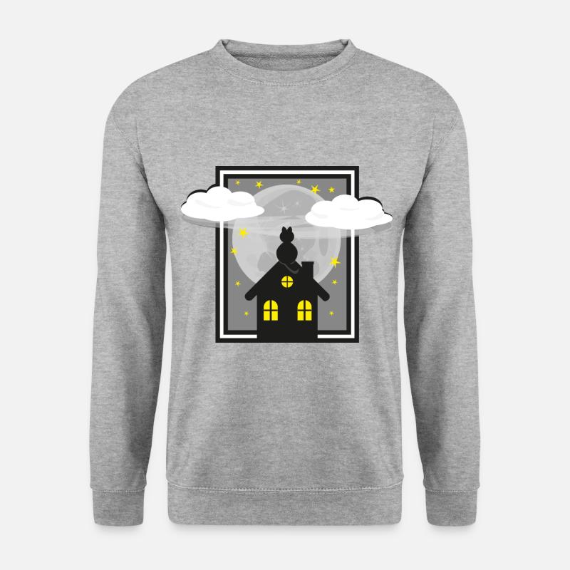 Schwarze Katze bei Nacht im Mondlicht. - Unisex Pullover - Weißgrau meliert