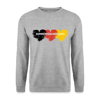 Sommermärchen 2024 Herz Deutschland - Unisex Pullover - Weißgrau meliert - Vorne - Alina (178cm) & Michal (187cm)