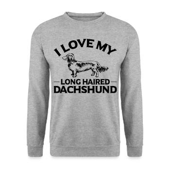 I LOVE MY LONG HAIRED DACHSHUND - Unisex Sweatshirt - salt & pepper - Front - Alina (178cm) & Michal (187cm)