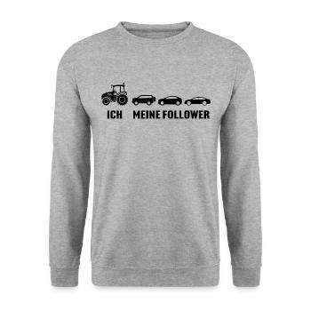 traktor ich meine follower trecker landwirt - Unisex Pullover - Weißgrau meliert - Vorne - Alina (178cm) & Michal (187cm)