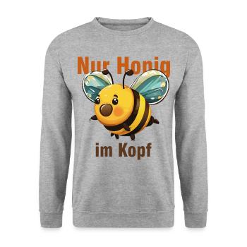 Babybiene mit nur Honig im Kopf - Unisex Pullover - Weißgrau meliert - Vorne - Alina (178cm) & Michal (187cm)