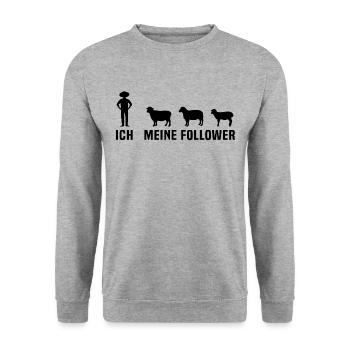 ich meine follower schafe - Unisex Pullover - Weißgrau meliert - Vorne - Alina (178cm) & Michal (187cm)