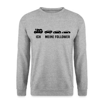 ich meine follower campen wohnmobil - Unisex Pullover - Weißgrau meliert - Vorne - Alina (178cm) & Michal (187cm)