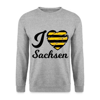 Ich liebe Sachsen - Unisex Pullover - Weißgrau meliert - Vorne - Alina (178cm) & Michal (187cm)