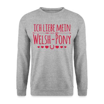 Ich liebe mein Welsh Pony - Reiter Geschenk - Unisex Pullover - Weißgrau meliert - Vorne - Alina (178cm) & Michal (187cm)