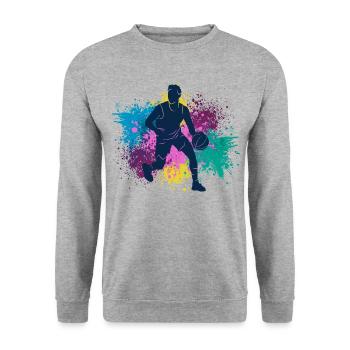 Basketball Grungy Farbspritzer - Unisex Pullover - Weißgrau meliert - Vorne - Alina (178cm) & Michal (187cm)