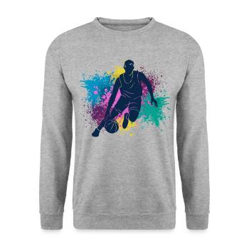 Basketball Spieler Grungy Farbspritzer - Unisex Pullover - Weißgrau meliert - Vorne - Alina (178cm) & Michal (187cm)