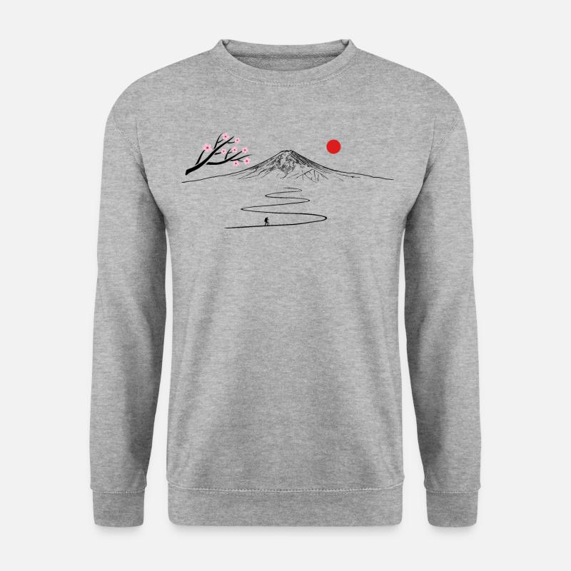 Japan, Fujijama, Berg, Vulkan, Kirschblüte wandern - Unisex Pullover - Weißgrau meliert