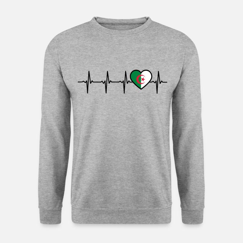 Algerien Herzschlag Flagge Algerisch - Unisex Pullover - Weißgrau meliert