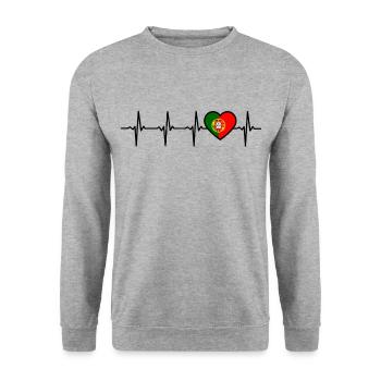 Portugal Herzschlag Flagge Portugiesisch - Unisex Pullover - Weißgrau meliert - Vorne - Alina (178cm) & Michal (187cm)