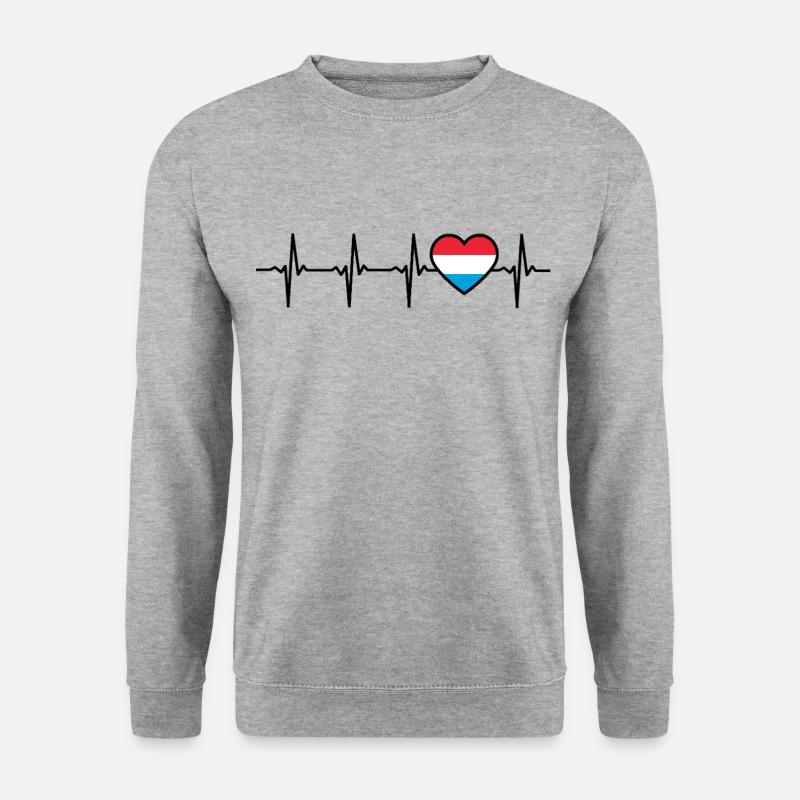 Luxemburg Herzschlag Flagge Luxemburger - Unisex Pullover - Weißgrau meliert