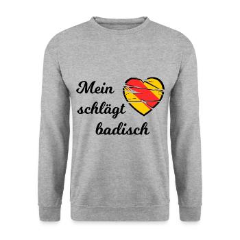 Mein Herz schlägt badisch - Unisex Pullover - Weißgrau meliert - Vorne - Alina (178cm) & Michal (187cm)