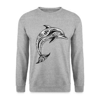 Dauphin avec des motifs Maori - Sweat-shirt Unisexe - gris chiné - Devant - Alina (178cm) & Michal (187cm)