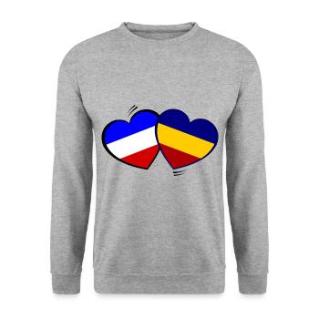 France Roumanie Amour - Sweat-shirt Unisexe - gris chiné - Devant - Alina (178cm) & Michal (187cm)