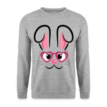 Visage de lapin avec des lunettes en forme de cœur - Sweat-shirt Unisexe - gris chiné - Devant - Alina (178cm) & Michal (187cm)
