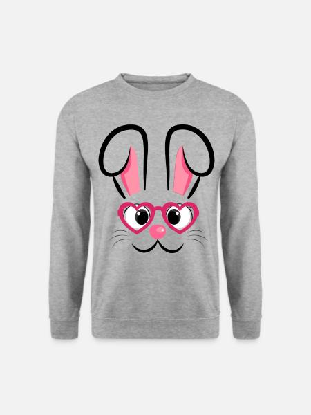 Hasengesicht mit Herzchenbrille - Unisex Pullover - Weißgrau meliert
