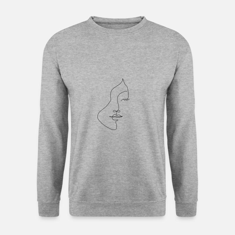 Line Art Frau Gesicht - Unisex Pullover - Weißgrau meliert