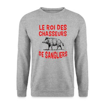 Roi des chasseurs de sangliers - Cadeau chasse - Sweat-shirt Unisexe - gris chiné - Devant - Alina (178cm) & Michal (187cm)