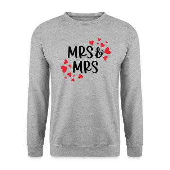 MRS & MRS LOVE LOVE GIRLS FEMMES MOTIFS LGBT - Sweat-shirt Unisexe - gris chiné - Devant - Alina (178cm) & Michal (187cm)
