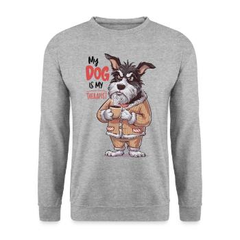 Mein Hund ist mein Therapeut Tierliebhaber - Unisex Pullover - Weißgrau meliert - Vorne - Alina (178cm) & Michal (187cm)