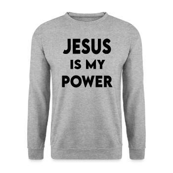 Jésus est ma puissance - Sweat-shirt Unisexe - gris chiné - Devant - Alina (178cm) & Michal (187cm)