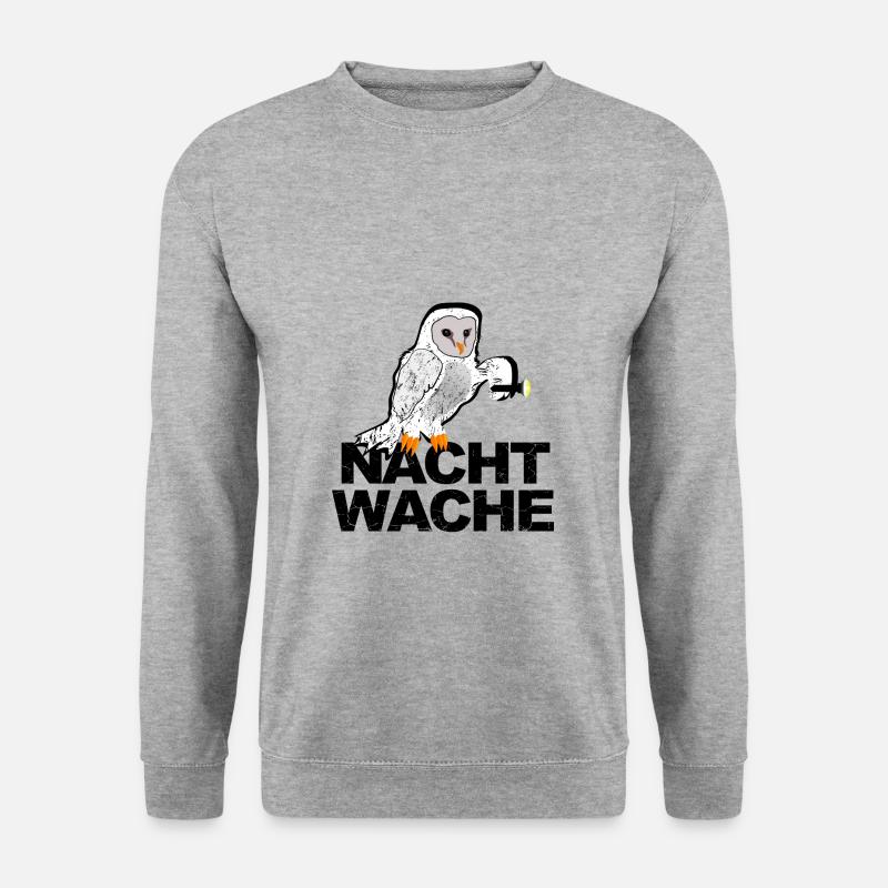 Vogel Nachtwache Eule mit Taschenlampe - Unisex Pullover - Weißgrau meliert