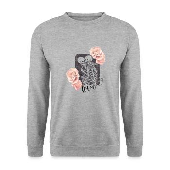 Skelett Rose Graphic Liebe Geschenk Gothic Grunge - Unisex Pullover - Weißgrau meliert - Vorne - Alina (178cm) & Michal (187cm)