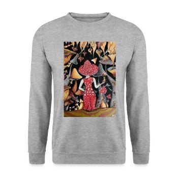 Mushroom Lady - Unisex Pullover - Weißgrau meliert - Vorne - Alina (178cm) & Michal (187cm)