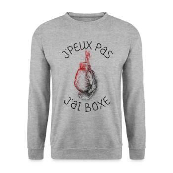 J'Peux Pas J'ai Boxe Humour Cadeau | Boxe Boxeuse - Sweat-shirt Unisexe - gris chiné - Devant - Alina (178cm) & Michal (187cm)