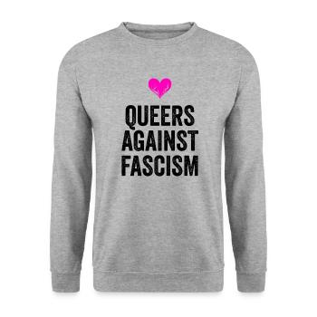LES QUEERS CONTRE LE FASCISME - Sweat-shirt Unisexe - gris chiné - Devant - Alina (178cm) & Michal (187cm)