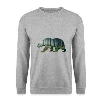 Bear Grizzly Bears Teddy Bear Forest Moonlight - Unisex Sweatshirt - salt & pepper - Front - Alina (178cm) & Michal (187cm)