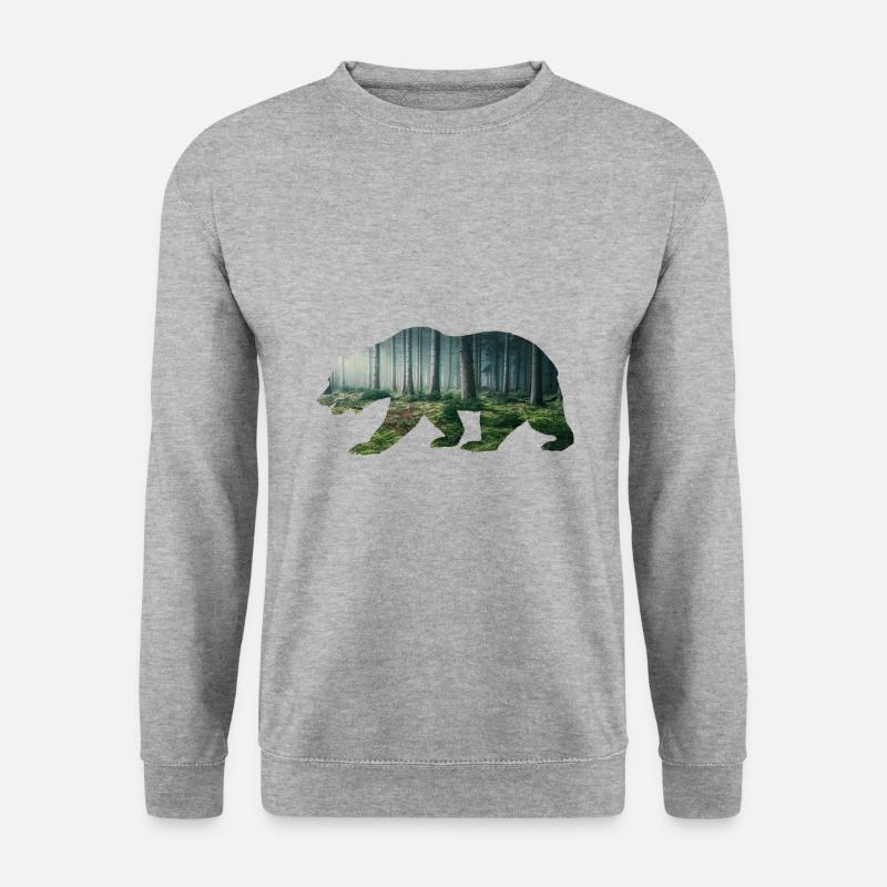 Bär Grizzlybären Teddybär Wald Mondschein - Unisex Pullover - Weißgrau meliert