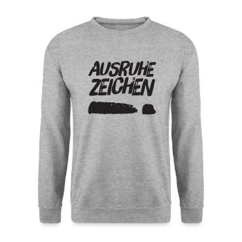 Ausruhezeichen liegendes Ausrufezeichen schwarz - Unisex Pullover - Weißgrau meliert - Vorne - Alina (178cm) & Michal (187cm)
