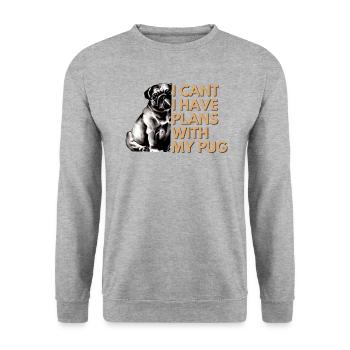 Ich kann nicht Ich habe Pläne mit meinem Mops süßer lustiger Mops - Unisex Pullover - Weißgrau meliert - Vorne - Alina (178cm) & Michal (187cm)