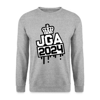 Junggesellenabschied Jga 2024 - Unisex Pullover - Weißgrau meliert - Vorne - Alina (178cm) & Michal (187cm)