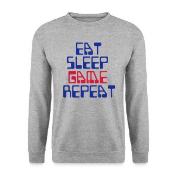Cool saying Gamer Gamer - Eat Sleep Game Repeat - Unisex Sweatshirt - salt & pepper - Front - Alina (178cm) & Michal (187cm)