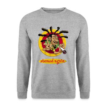 AD - Kiffer Designs - Stoned again - Chiller mit - Unisex Pullover - Weißgrau meliert - Vorne - Alina (178cm) & Michal (187cm)