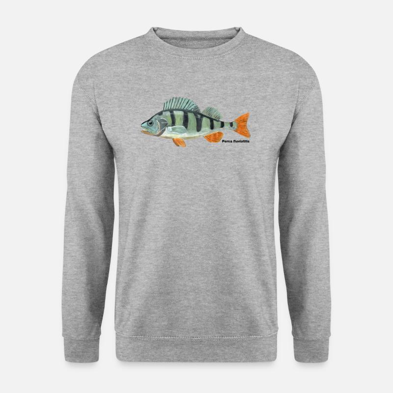 Barsch - Perca fluviatilis - Unisex Pullover - Weißgrau meliert
