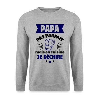 Papa pas parfait, mais en cuisine je déchire - Sweat-shirt Unisexe - gris chiné - Devant - Alina (178cm) & Michal (187cm)