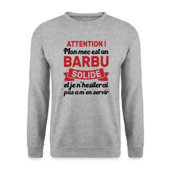 Attention Mon Mec Est Un Barbu Solide Cadeau - Sweat-shirt Unisexe - gris chiné - Devant - Alina (178cm) & Michal (187cm)