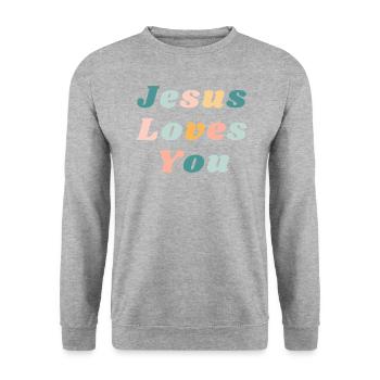 Jesus Loves You - Happy Colorful Vibe Christian - Unisex Sweatshirt - salt & pepper - Front - Alina (178cm) & Michal (187cm)