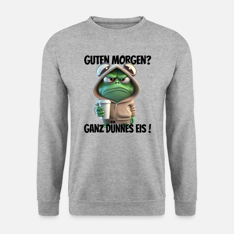 Guten Morgen? Ganz dünnes Eis! Lustiger Frosch - Unisex Pullover - Weißgrau meliert
