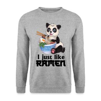 Niedlicher Großer Panda mit Ramen Nudeln Geschenk - Unisex Pullover - Weißgrau meliert - Vorne - Alina (178cm) & Michal (187cm)