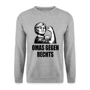 Omas gegen rechts - Unisex Pullover - Weißgrau meliert - Vorne - Alina (178cm) & Michal (187cm)