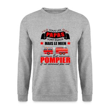 Pompier Shirt • Papa Cadeau • Pompier Cadeau - Sweat-shirt Unisexe - gris chiné - Devant - Alina (178cm) & Michal (187cm)