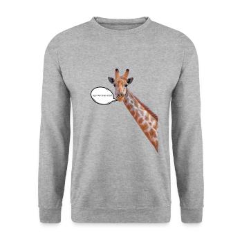 "Spot me from afar!" Giraffe T-Shirt Design - Unisex Pullover - Weißgrau meliert - Vorne - Alina (178cm) & Michal (187cm)