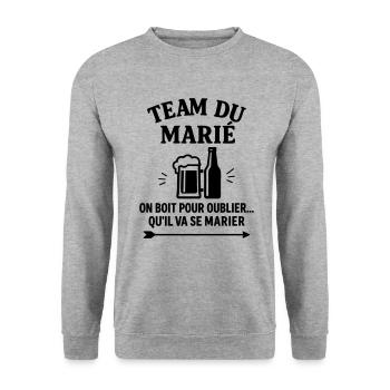 Team du marié,EVG,enterrement vie garçon - Sweat-shirt Unisexe - gris chiné - Devant - Alina (178cm) & Michal (187cm)